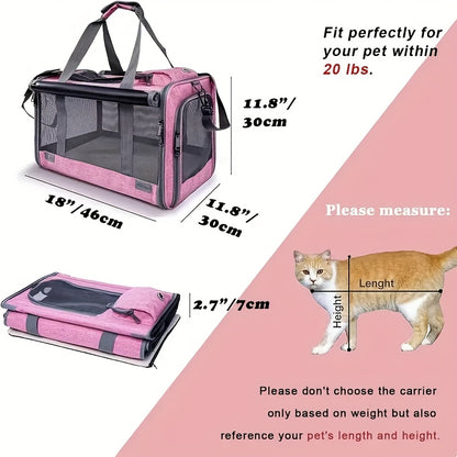 Airline Approved Collapsible Pet Carrier for Medium Cats Small Dogs, Oxford Cloth Breathable Travel Crate with Leash & Collar