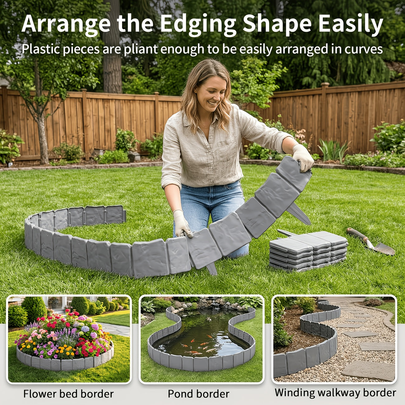 50Pcs Plastic Garden Landscape Boundary Fence, Easy Install Lawn Partition Fence for Outdoor Vegetable Garden Yard Decoration