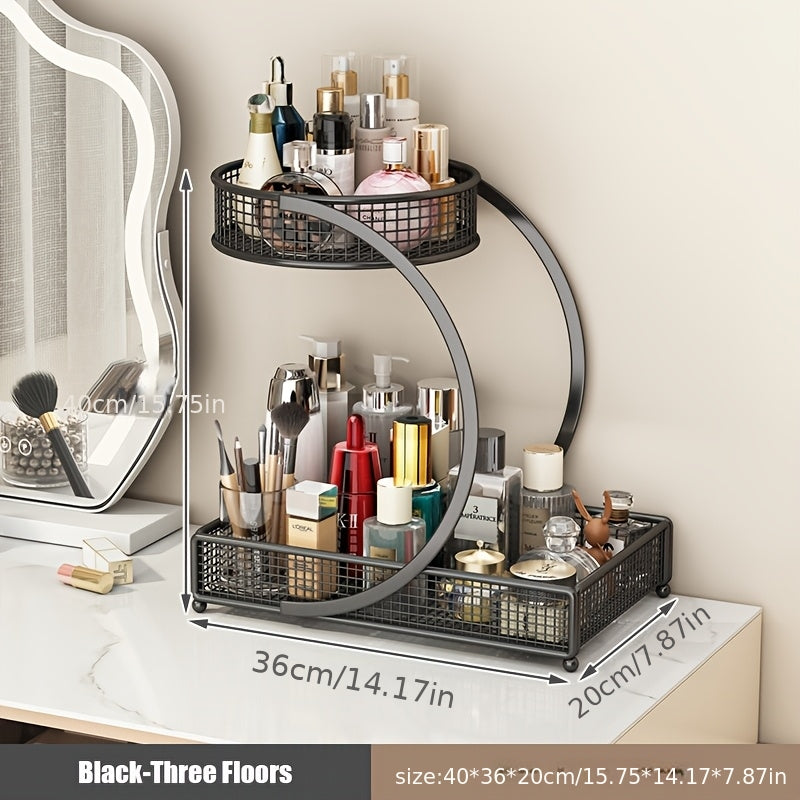 Varnished Metal Spiral Makeup Organizer, Countertop Cosmetic Storage Rack for Lipstick Brushes Bottles, Space‑Saving Bathroom Organizer