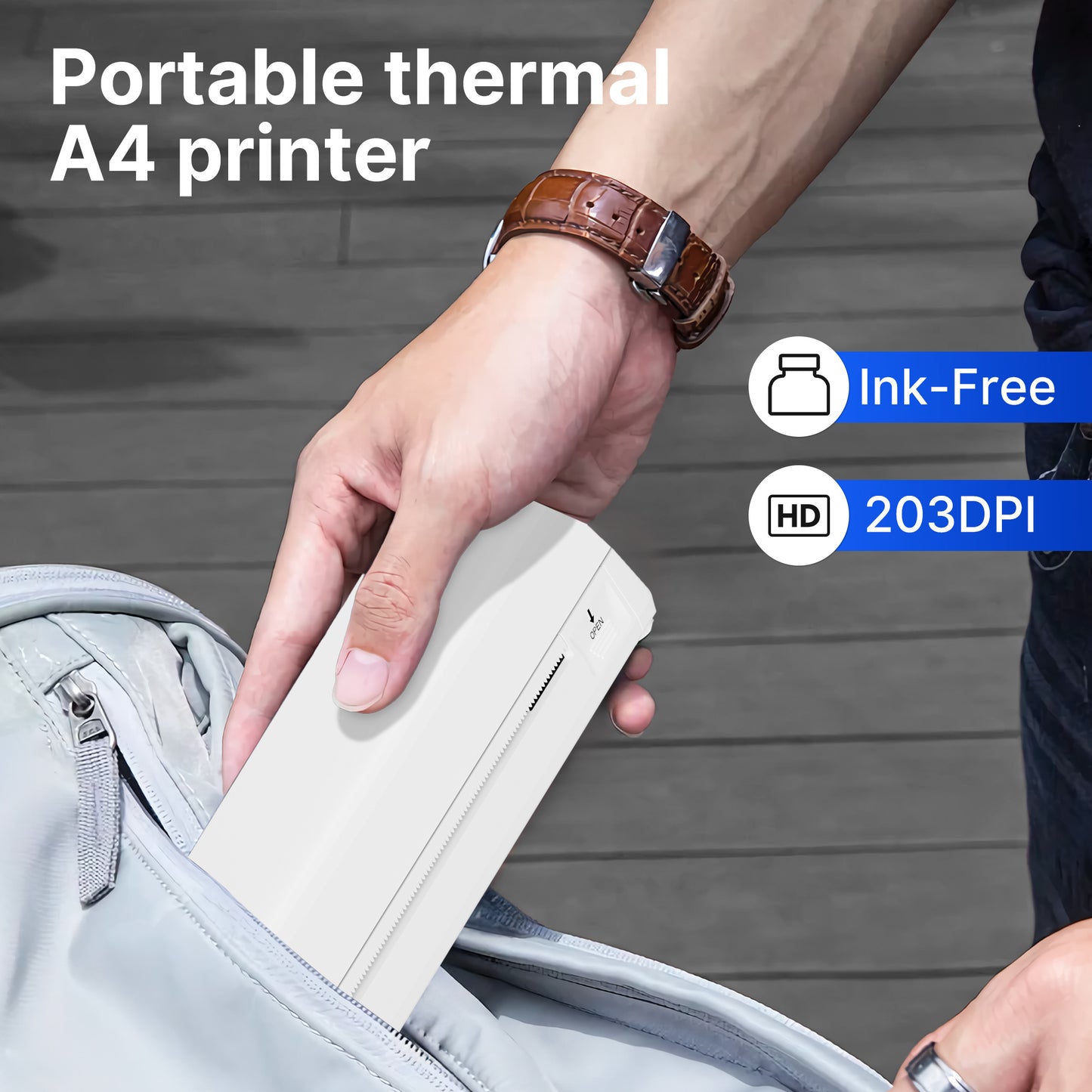 Portable Wireless Inkless Thermal Printer, Compact Travel Printer for Phone Laptop Pad, Supports Folding/Roll/Tattoo Paper