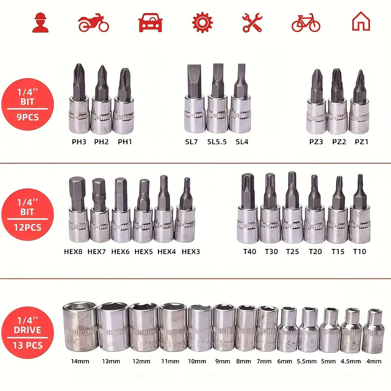 50/53Pcs Professional Ratchet Wrench Tool Set, High‑End Auto & Bicycle Maintenance Repair Kit