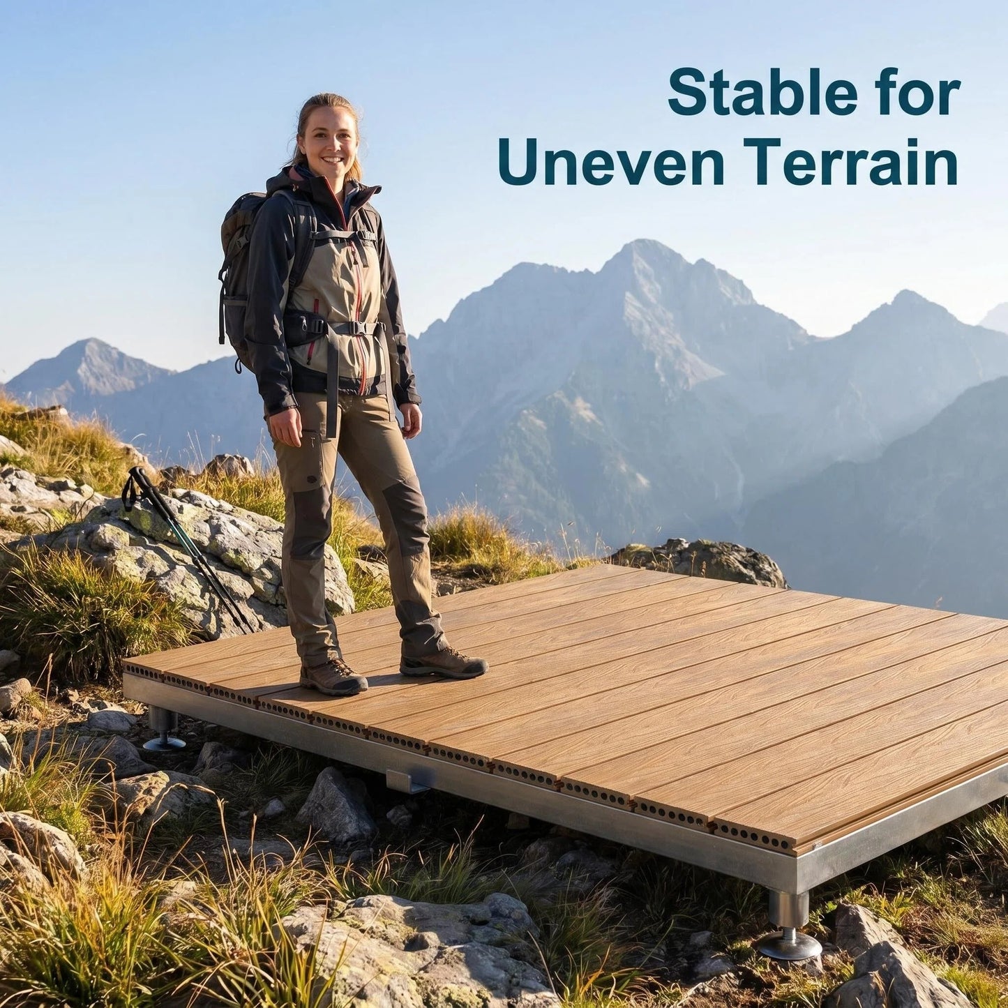 🔥 Hot Sale | Modular WPC Outdoor Deck Platform with Adjustable Pedestals – Instant Glamping & Patio Flooring