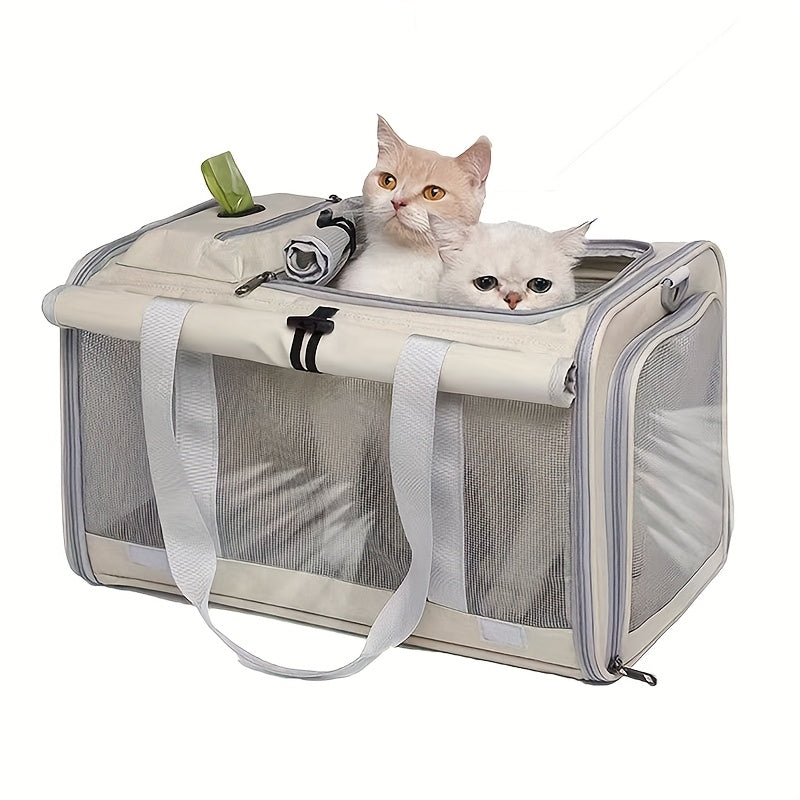 Airline Approved Collapsible Pet Carrier for Medium Cats Small Dogs, Oxford Cloth Breathable Travel Crate with Leash & Collar
