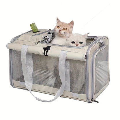 Airline Approved Collapsible Pet Carrier for Medium Cats Small Dogs, Oxford Cloth Breathable Travel Crate with Leash & Collar