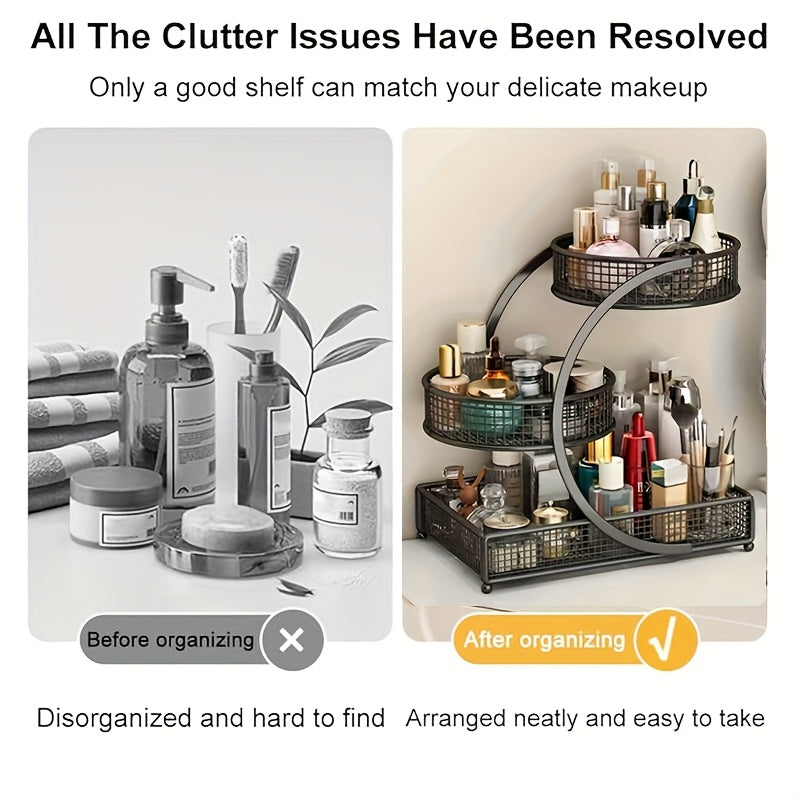 Varnished Metal Spiral Makeup Organizer, Countertop Cosmetic Storage Rack for Lipstick Brushes Bottles, Space‑Saving Bathroom Organizer