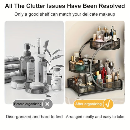Varnished Metal Spiral Makeup Organizer, Countertop Cosmetic Storage Rack for Lipstick Brushes Bottles, Space‑Saving Bathroom Organizer