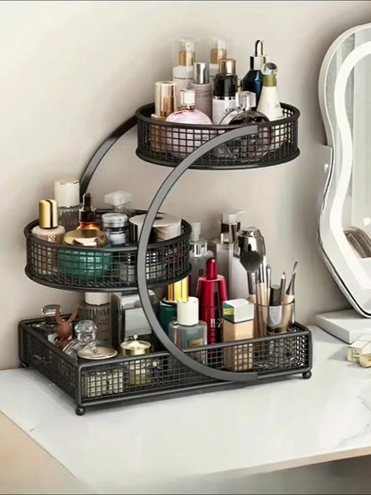 Varnished Metal Spiral Makeup Organizer, Countertop Cosmetic Storage Rack for Lipstick Brushes Bottles, Space‑Saving Bathroom Organizer