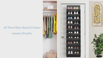 10‑Tier Over‑the‑Door Shoe Rack, Large Capacity Hanging Shoe Organizer with 4 Metal Hooks, Holds 20 Pairs
